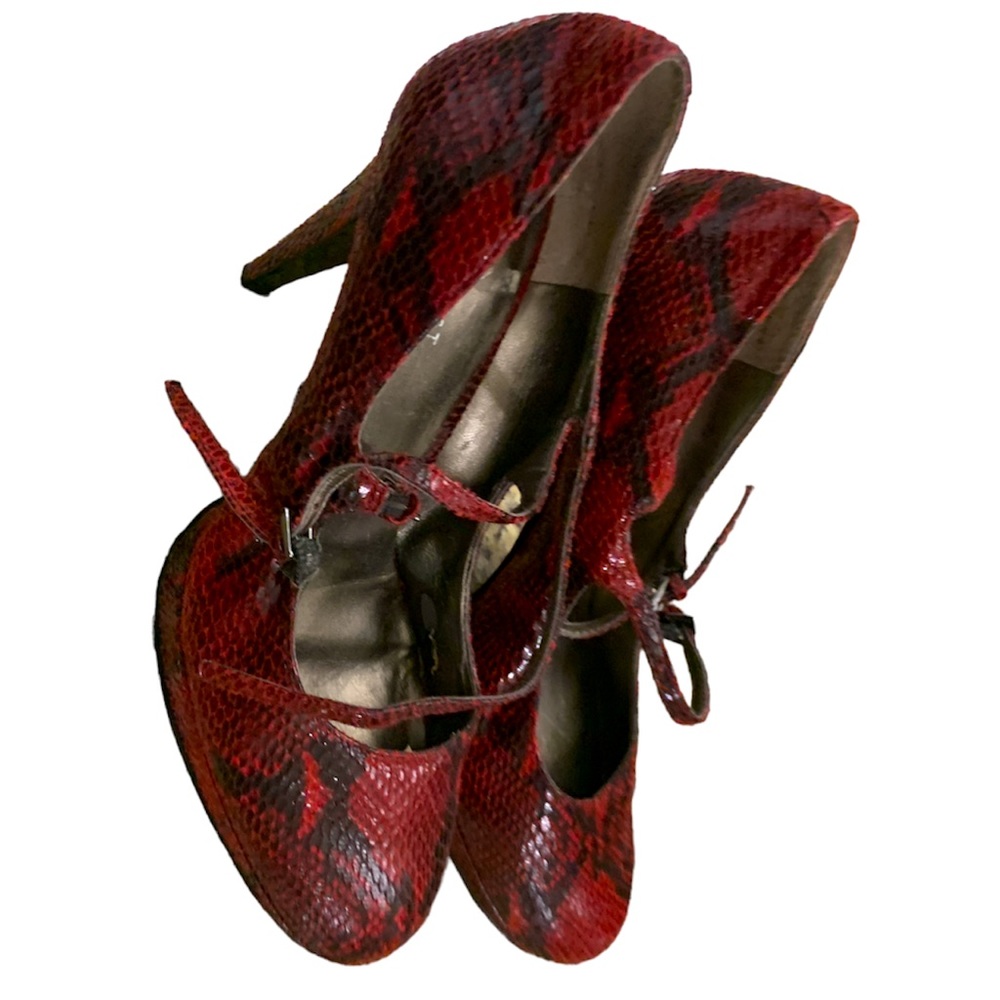 Nine West Keno Faux Snakeskin Heels With Straps